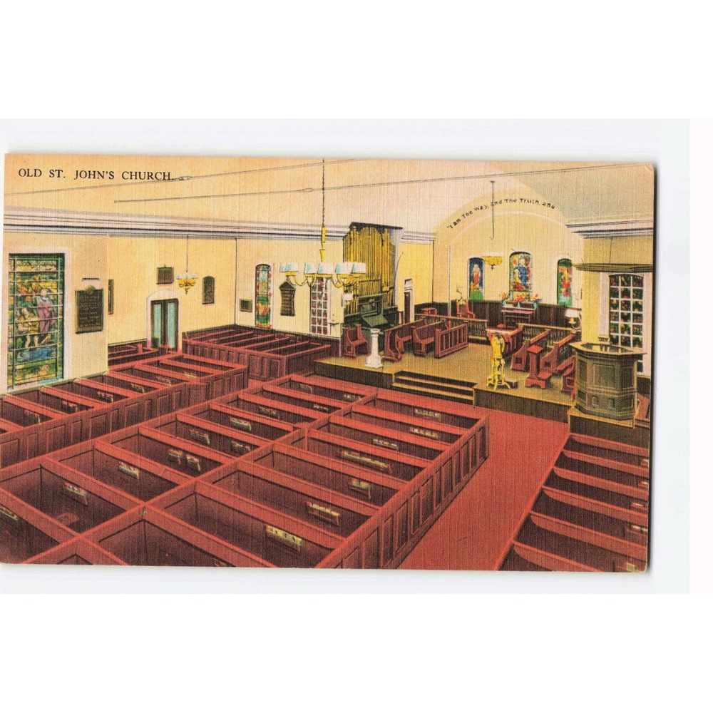Old St. Johns Church Richmond Virginia Interior Linen Postcard Patrick Henry